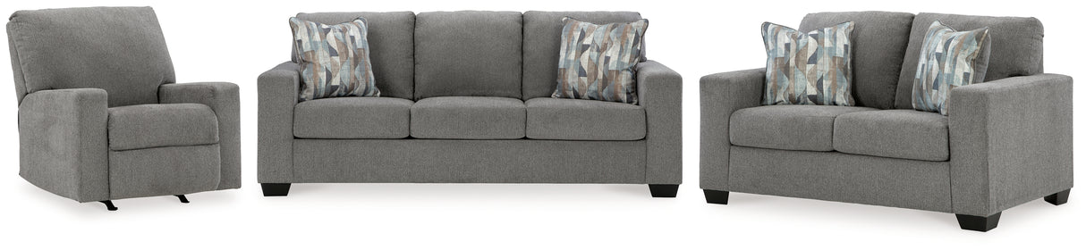 Deltona Sofa, Loveseat and Recliner in Graphite - PKG015446