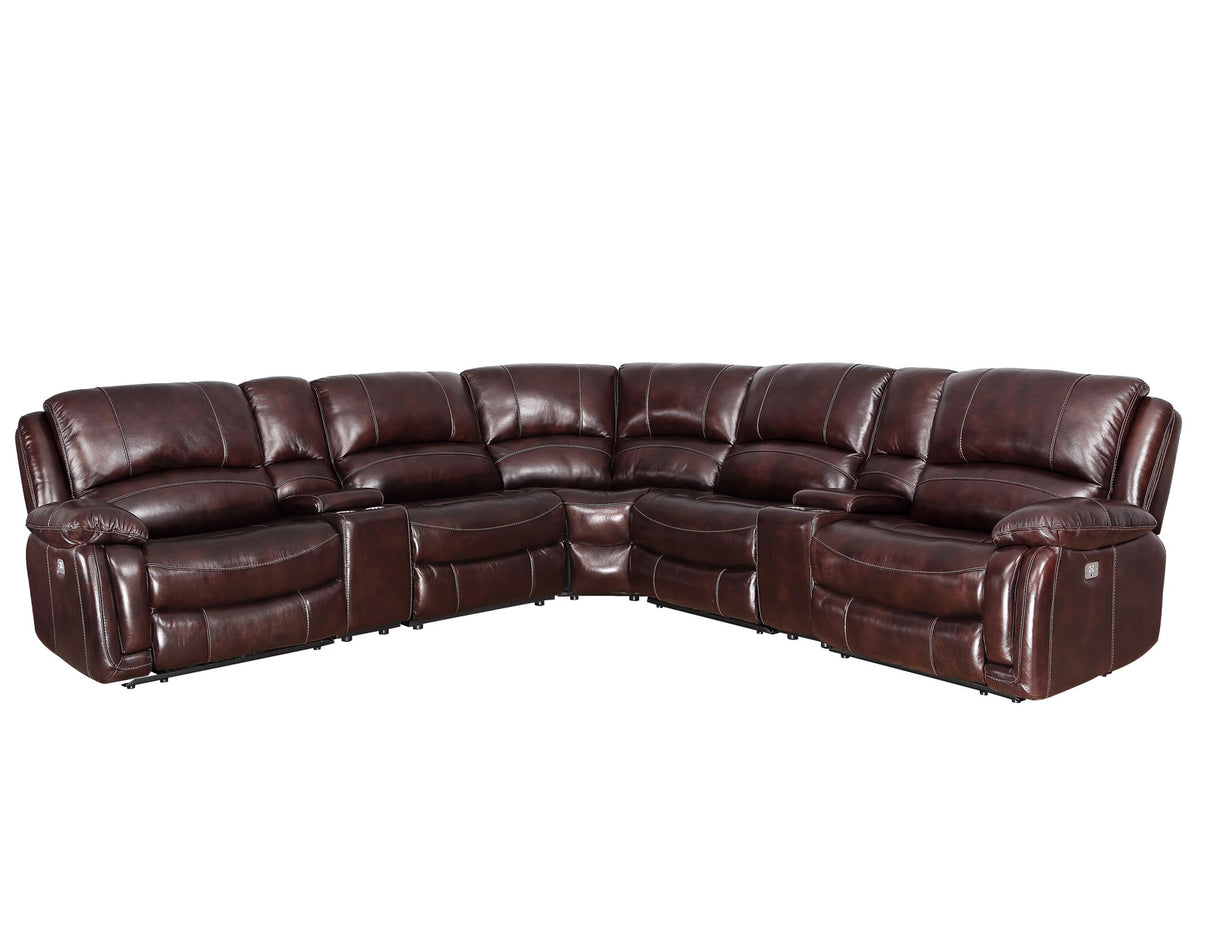 Denver Dual-Power 6-Piece Leather Sectional, Brown - SET | DN5691RRB | DN5691SCB | DN5691ARB | DN5691WB | DN5691ACB | DN5691LRB