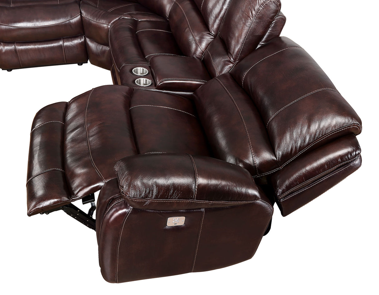 Denver Dual-Power 6-Piece Leather Sectional, Brown - SET | DN5691RRB | DN5691SCB | DN5691ARB | DN5691WB | DN5691ACB | DN5691LRB