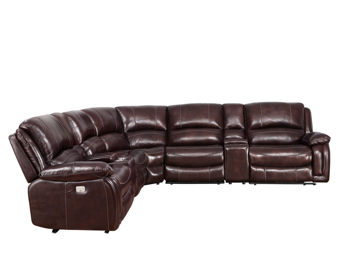 Denver Dual-Power 6-Piece Leather Sectional, Brown - SET | DN5691RRB | DN5691SCB | DN5691ARB | DN5691WB | DN5691ACB | DN5691LRB