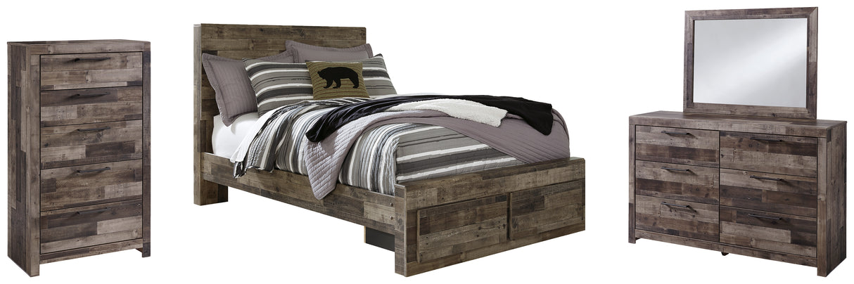 Derekson Full Panel Bed with 2 Storage Drawers with Mirrored Dresser and Chest in Multi Gray from Ashley - Luna Furniture