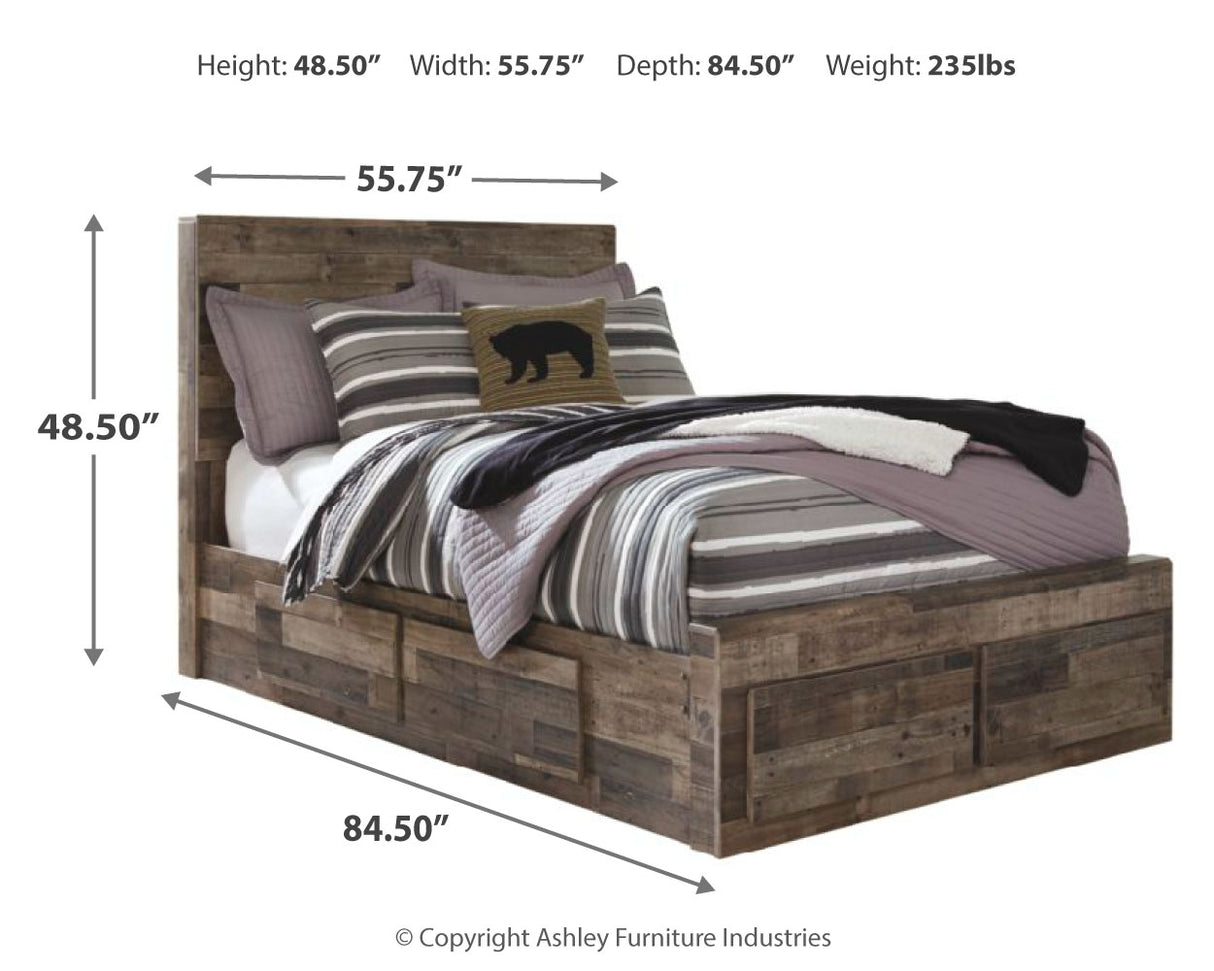 Derekson Full Panel Bed with 6 Storage Drawers with Mirrored Dresser and Chest in Multi Gray from Ashley - Luna Furniture