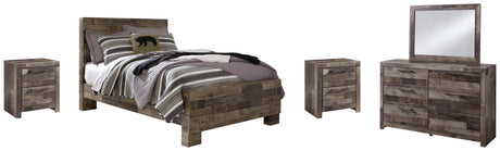 Derekson Full Panel Bed with Mirrored Dresser and 2 Nightstands in Multi Gray - PKG003430