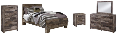 Derekson Full Panel Bed with Mirrored Dresser, Chest and Nightstand in Multi Gray - PKG003510