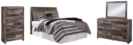 Derekson Full Panel Headboard Bed with Mirrored Dresser and Chest in Multi Gray - PKG003452