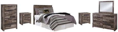 Derekson Full Panel Headboard Bed with Mirrored Dresser, Chest and 2 Nightstands in Multi Gray - PKG003520