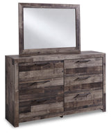 Derekson Full Panel Headboard Bed with Mirrored Dresser, Chest and 2 Nightstands in Multi Gray - PKG003520