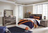 Derekson Full Panel Headboard Bed with Mirrored Dresser, Chest and Nightstand in Multi Gray - PKG003480