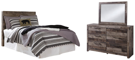 Derekson Full Panel Headboard Bed with Mirrored Dresser in Multi Gray - PKG003333