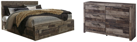 Derekson King Panel Bed with 2 Storage Drawers with Dresser in Multi Gray - PKG003285