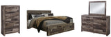 Derekson King Panel Bed with 2 Storage Drawers with Mirrored Dresser and Chest in Multi Gray - PKG003457