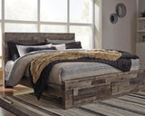 Derekson King Panel Bed with 2 Storage Drawers with Mirrored Dresser and Chest in Multi Gray - PKG003457