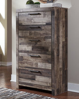 Derekson King Panel Bed with 2 Storage Drawers with Mirrored Dresser and Chest in Multi Gray from Ashley - Luna Furniture