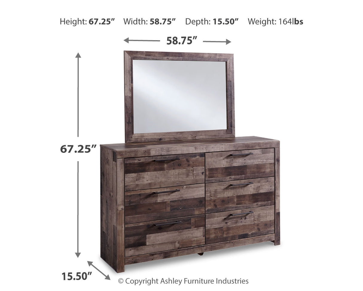 Derekson King Panel Bed with 2 Storage Drawers with Mirrored Dresser and Nightstand in Multi Gray from Ashley - Luna Furniture