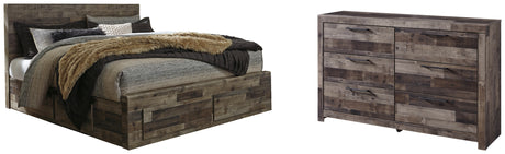 Derekson King Panel Bed with 4 Storage Drawers with Dresser in Multi Gray from Ashley - Luna Furniture