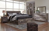 Derekson King Panel Bed with 4 Storage Drawers with Mirrored Dresser, Chest and Nightstand in Multi Gray - PKG003500