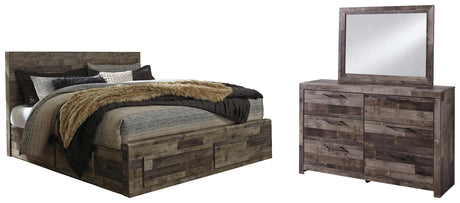 Derekson King Panel Bed with 4 Storage Drawers with Mirrored Dresser in Multi Gray from Ashley - Luna Furniture