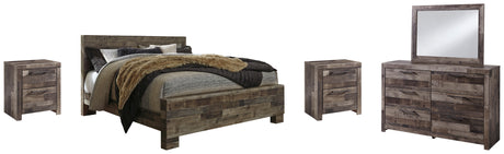 Derekson King Panel Bed with Mirrored Dresser and 2 Nightstands in Multi Gray from Ashley - Luna Furniture