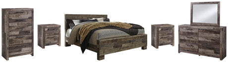 Derekson King Panel Bed with Mirrored Dresser, Chest and 2 Nightstands in Multi Gray from Ashley - Luna Furniture