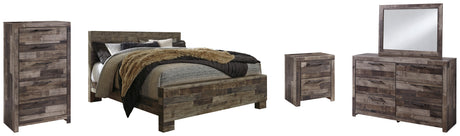 Derekson King Panel Bed with Mirrored Dresser, Chest and Nightstand in Multi Gray - PKG003482