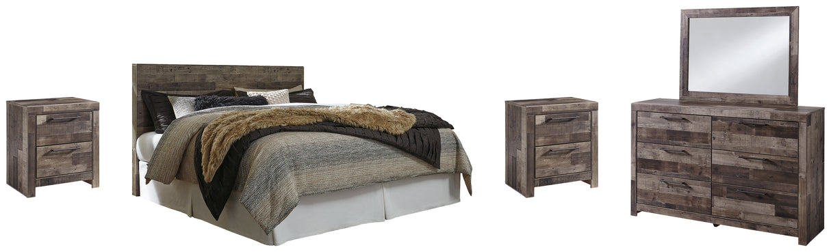 Derekson King Panel Headboard Bed with Mirrored Dresser and 2 Nightstands in Multi Gray - PKG003382