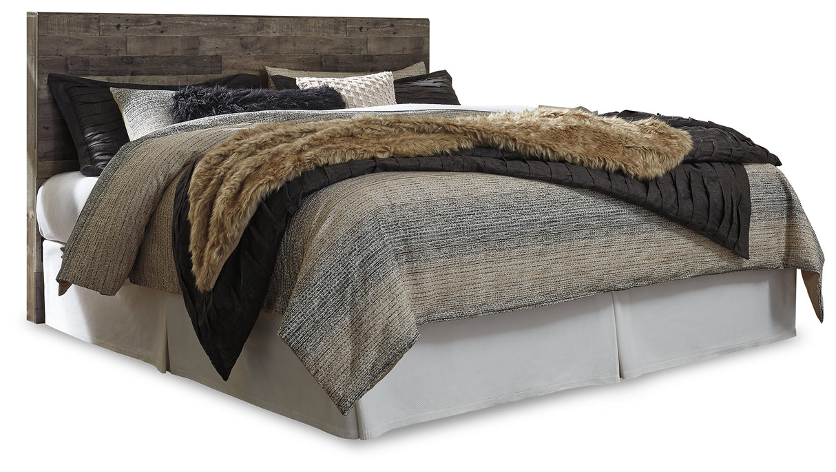 Derekson King Panel Headboard Bed with Mirrored Dresser and Chest in Multi Gray - PKG003447