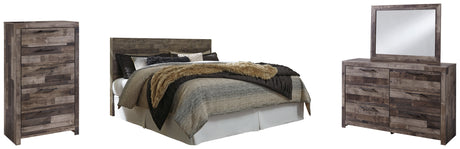 Derekson King Panel Headboard Bed with Mirrored Dresser and Chest in Multi Gray - PKG003447