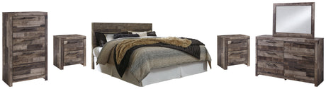 Derekson King Panel Headboard Bed with Mirrored Dresser, Chest and 2 Nightstands in Multi Gray from Ashley - Luna Furniture