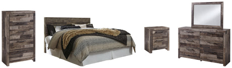 Derekson King Panel Headboard Bed with Mirrored Dresser, Chest and Nightstand in Multi Gray - PKG003475