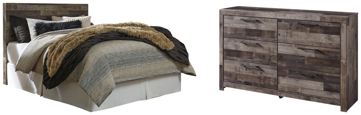 Derekson Queen/Full Panel Headboard Bed with Dresser in Multi Gray from Ashley - Luna Furniture