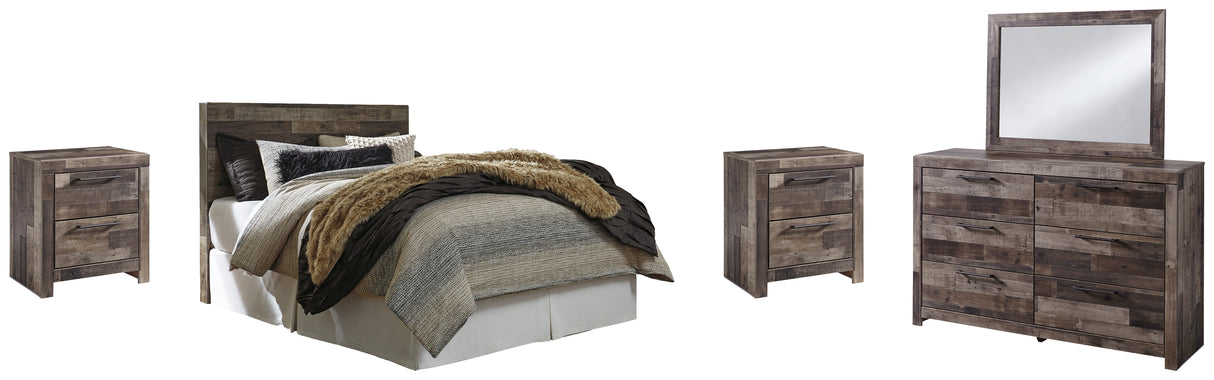 Derekson Queen/Full Panel Headboard Bed with Mirrored Dresser and 2 Nightstands in Multi Gray from Ashley - Luna Furniture