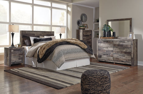 Derekson Queen/Full Panel Headboard Bed with Mirrored Dresser, Chest and Nightstand in Multi Gray from Ashley - Luna Furniture