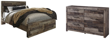 Derekson Queen Panel Bed with 2 Storage Drawers with Dresser in Multi Gray from Ashley - Luna Furniture