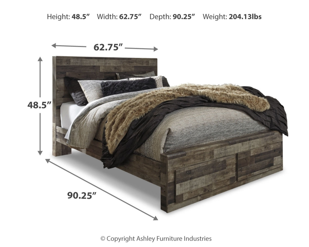 Derekson Queen Panel Bed with 2 Storage Drawers with Mirrored Dresser and Nightstand in Multi Gray - PKG014035