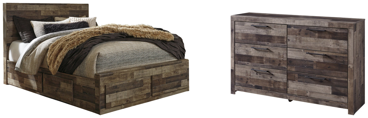 Derekson Queen Panel Bed with 4 Storage Drawers with Dresser in Multi Gray from Ashley - Luna Furniture