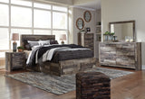 Derekson Queen Panel Bed with 4 Storage Drawers with Mirrored Dresser, Chest and Nightstand in Multi Gray - PKG003499