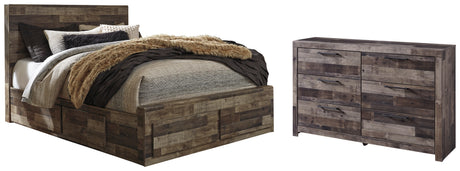 Derekson Queen Panel Bed with 6 Storage Drawers with Dresser in Multi Gray from Ashley - Luna Furniture