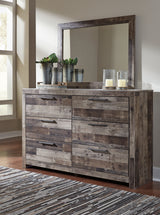 Derekson Queen Panel Bed with 6 Storage Drawers with Mirrored Dresser in Multi Gray from Ashley - Luna Furniture