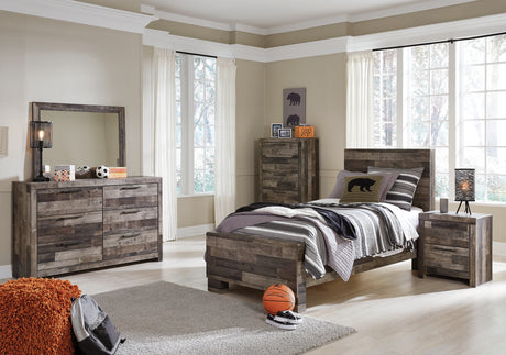 Derekson Twin Panel Bed with Mirrored Dresser, Chest and Nightstand in Multi Gray from Ashley - Luna Furniture