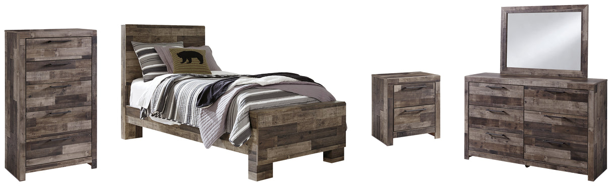 Derekson Twin Panel Bed with Mirrored Dresser, Chest and Nightstand in Multi Gray from Ashley - Luna Furniture