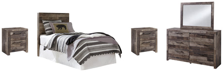 Derekson Twin Panel Headboard Bed with Mirrored Dresser and 2 Nightstands in Multi Gray from Ashley - Luna Furniture