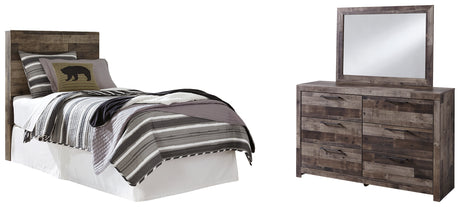 Derekson Twin Panel Headboard Bed with Mirrored Dresser in Multi Gray from Ashley - Luna Furniture