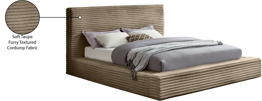 Dexter Corduroy Queen Bed in Taupe from Meridian - Luna Furniture