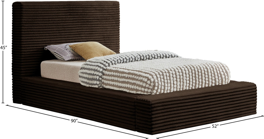 Dexter Corduroy Twin Bed in Brown from Meridian - Luna Furniture