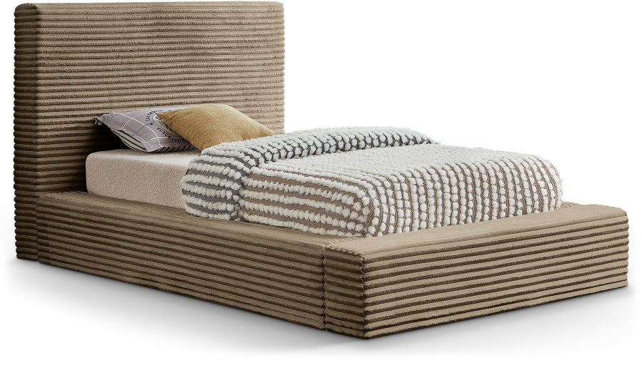 Dexter Corduroy Twin Bed in Taupe from Meridian - Luna Furniture