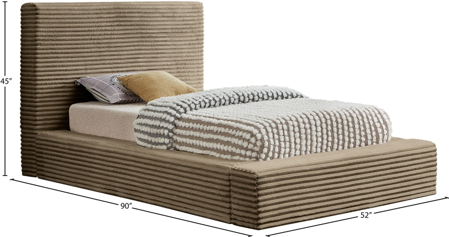 Dexter Corduroy Twin Bed in Taupe from Meridian - Luna Furniture