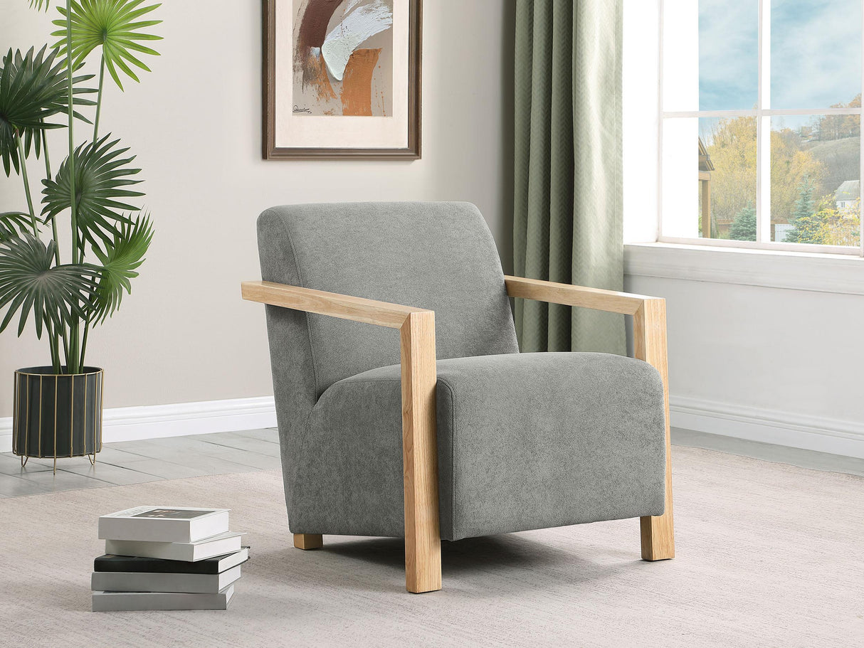 Diego Grey Upholstered Accent Arm Chair with Wood Arms from Coaster - Luna Furniture