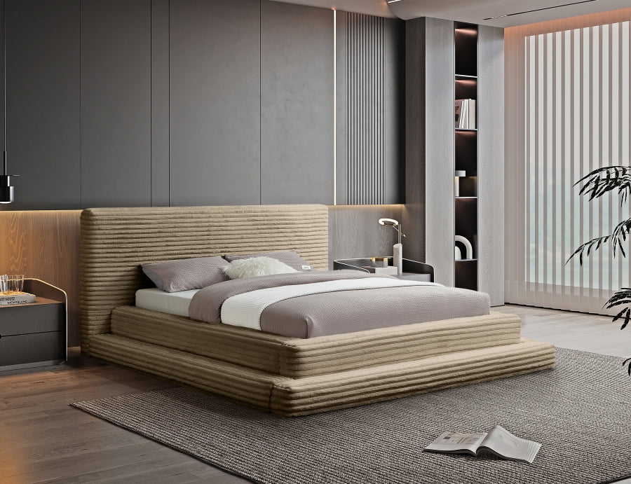 Drew Corduroy Queen Bed (3 Boxes) in Taupe from Meridian - Luna Furniture