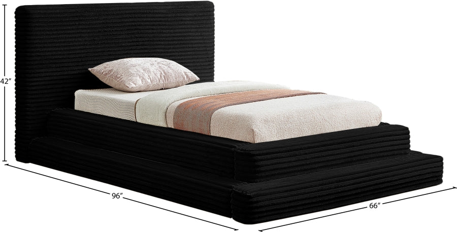 Drew Corduroy Twin Bed (3 Boxes) in Black from Meridian - Luna Furniture