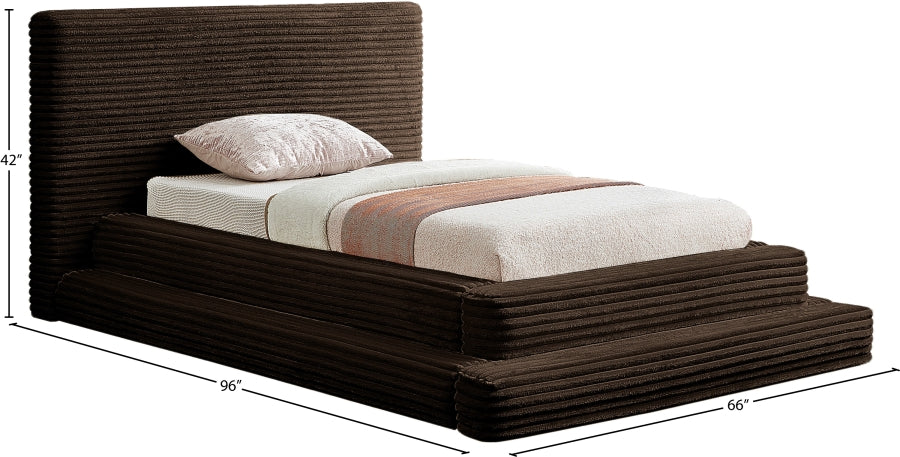 Drew Corduroy Twin Bed (3 Boxes) in Brown from Meridian - Luna Furniture